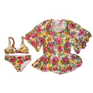 Sundek Girl Pink Floral Bikini Set and Coverup NWOT size 6